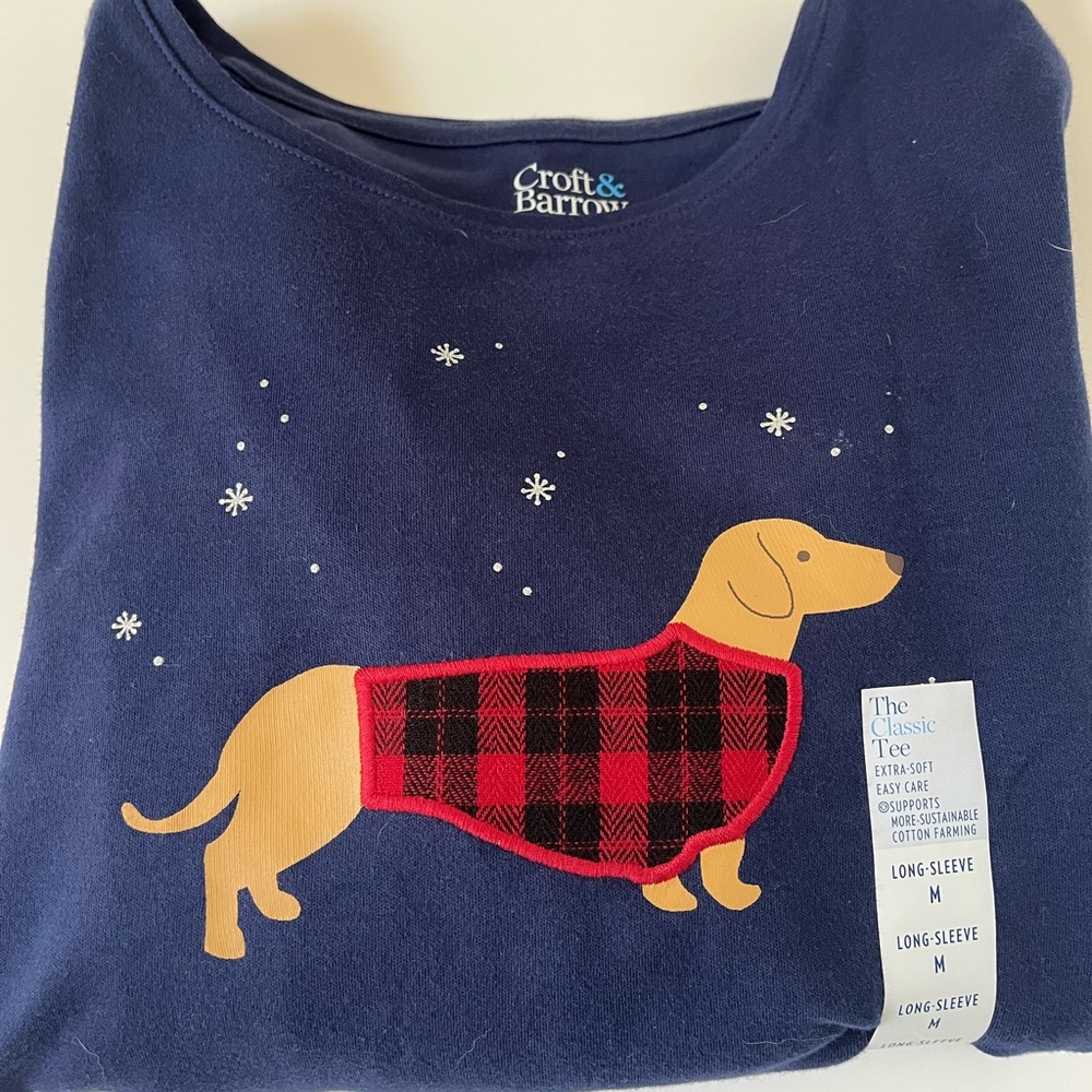 NWT Croft & Barrow Dachshund Plaid Sweater Long Sleeve Holiday Shirt Size Med